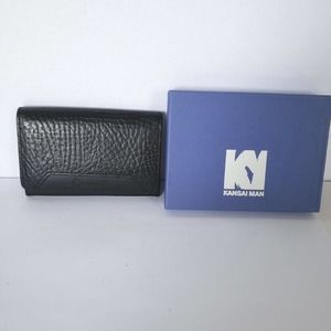 Kansai Men Vintage Black Leather Small Bifold Mini Wallet Card Holder Compact